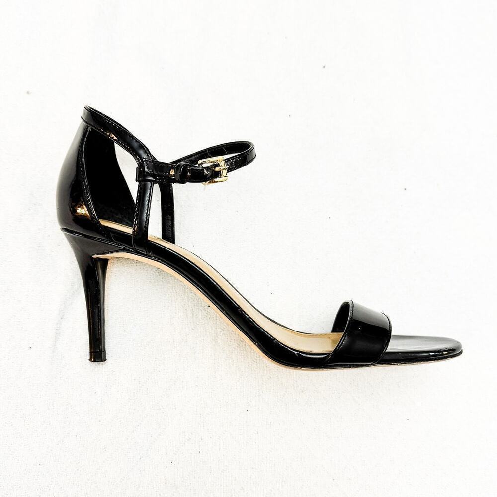 Michael Kors Patent Leather Black Open Toe Heel Sandal Size 7.5